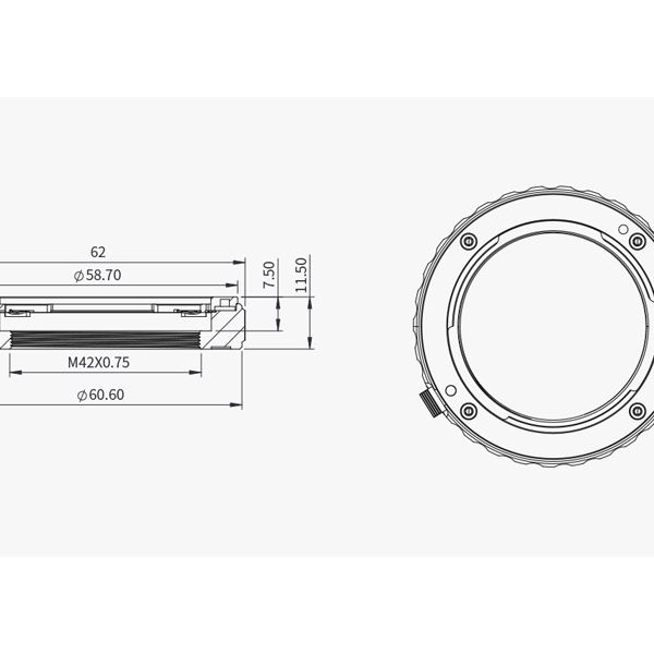 Bague adaptatrice pour objectif Sony Nex vers T2 pour caméras - ZWO