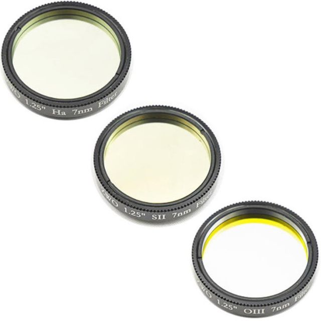 Lot de 3 filtres photo mono-bande SHO : SII + Hα (H-alpha) + OIII 7nm - coulant 31,75mm (M28) - ZWO Filtres ZWO