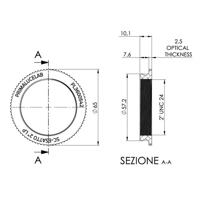 Bague adaptatrice pour Schmidt-Cassegrain 2'' vers ESATTO 2'' LP - PrimaLuceLab Bagues adaptatrices