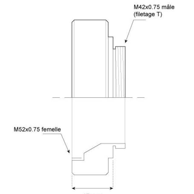Bague adaptatrice M52 femelle vers T2 mâle pour instruments Takahashi - OU Accessoires M42 / T2