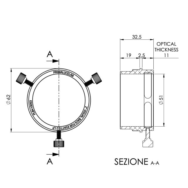 Bague adaptatrice coulant 50,80mm pour ESATTO 2'' - PrimaLuceLab Mise au point, Focus
