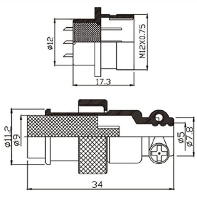Connecteur d'alimentation vissant GX12 mâle + femelle pour montures AZ-EQ5, AZ-EQ6, EQ6-R, EQ8-R, EQ8-RH, CQ350, NYX-88, NYX-101 - PierroAstro Alimentations, câbles d'alim. et piles