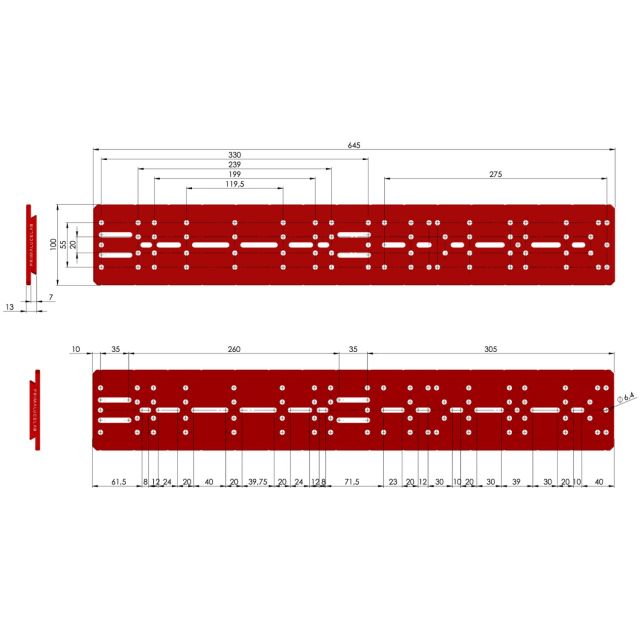 Queue d'aronde mâle type Losmandy long.  645mm rouge - PrimaLuceLab Platines et colliers