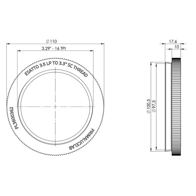 Bague adaptatrice tyep Schmidt-Cassegrain 3,3'' femelle vers ESATTO 3,5'' LP - PrimaLuceLab Bagues adaptatrices