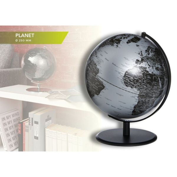 Globe terrestre Planet Ø250mm Argent et noir - Troika