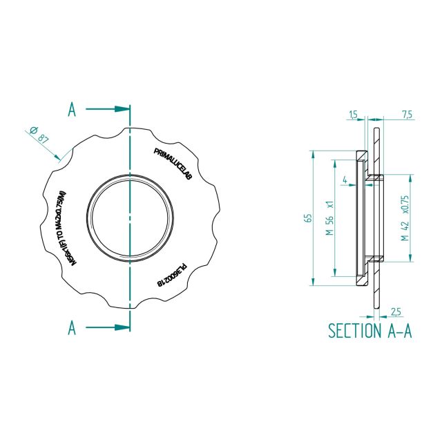 Adaptateur M56 femelle vers T2 mâle pour ESATTO 2'' et ARCO 2'' - PrimaLuceLab Bagues adaptatrices