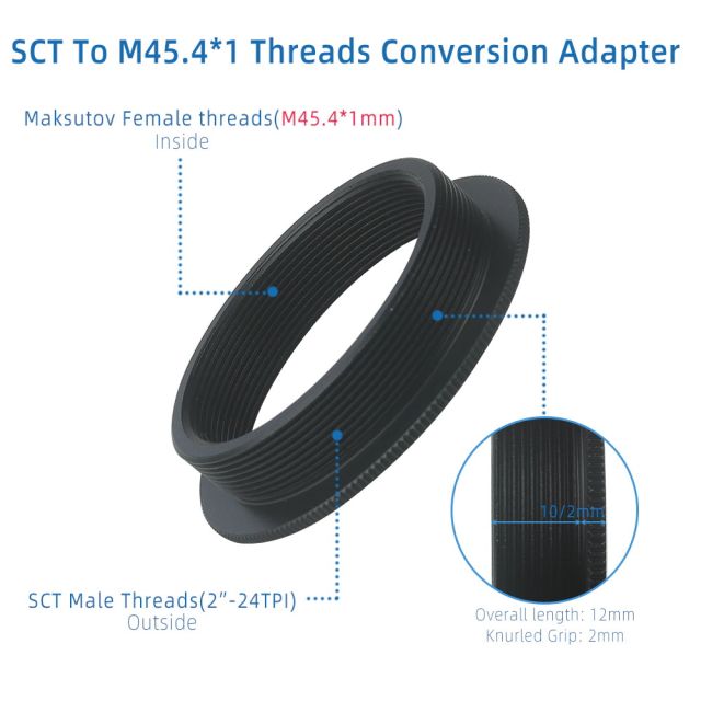 Bague adaptatrice pour Maksutov  90, 102 ou 127 avec filetage M45 vers Schmidt-Cassegrain 2'' mâle - PierroAstro Accessoires pour Schmidt-Cassegrain