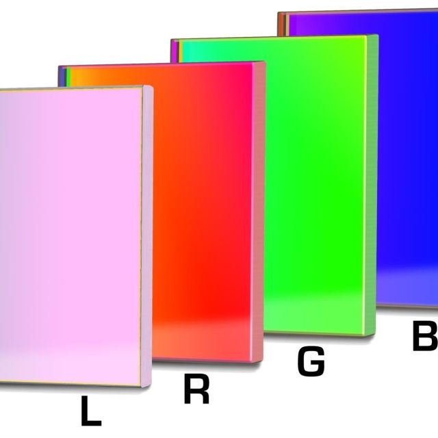 Lot de 4 filtres photo LRVB - 50x50mm carrés non montés - Baader 43c. Lots de filtres L-RVB